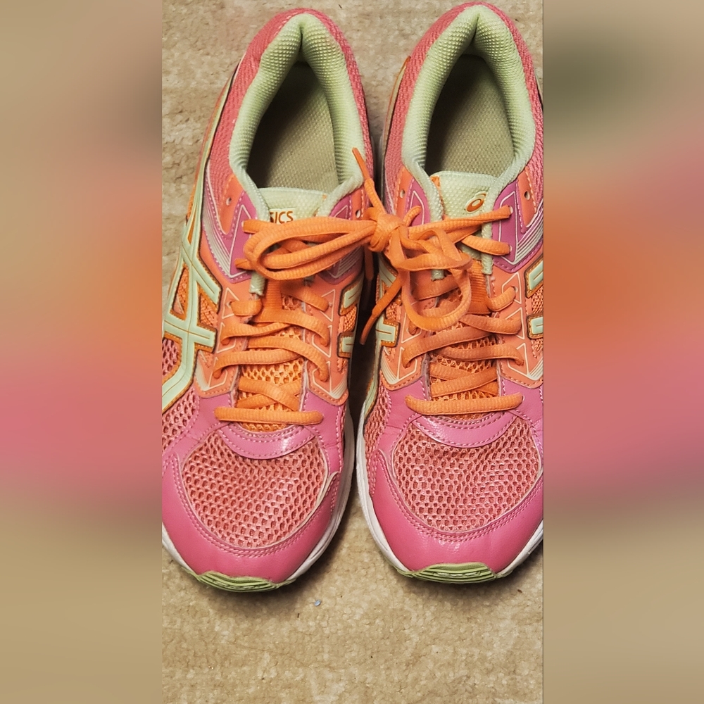 Asics sz 7 pink coral and lime C566B runners